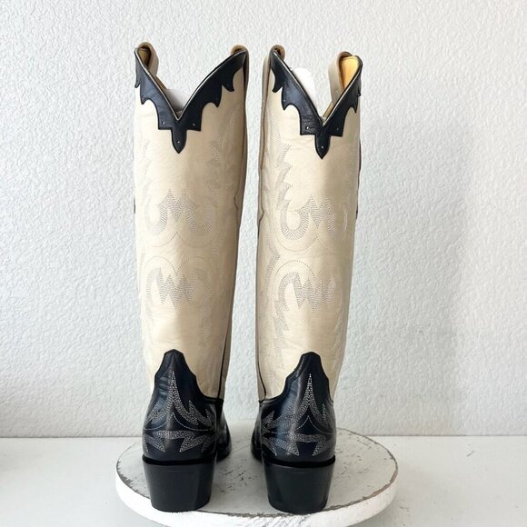 Rod Patrick Womens Cowboy Boots 8C Black Ivory Western Cowgirl Tall Pointed Toe - Picture 3 of 14